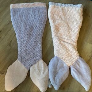 Two AUTHENTIC KIDS Mermaid Plush Pink and Purple Tail Blanket